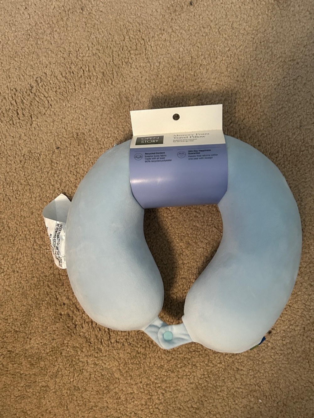 Sky Blue Plush U-Shaped Travel Neck Pillow - Open Story